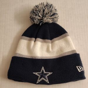New Era Navy Blue and White Kids' Star Pom-Pom Knit Beanie PD P